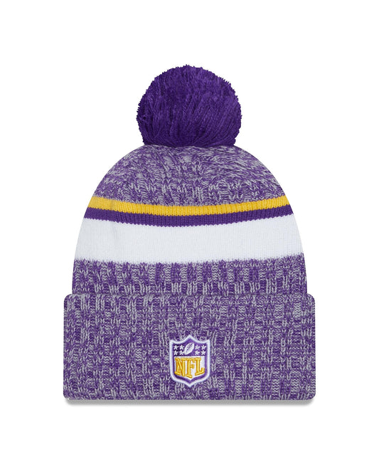 New Era Minnesota Vikings 2023 Sideline Cuffed Knit Hat with Pom - Purple