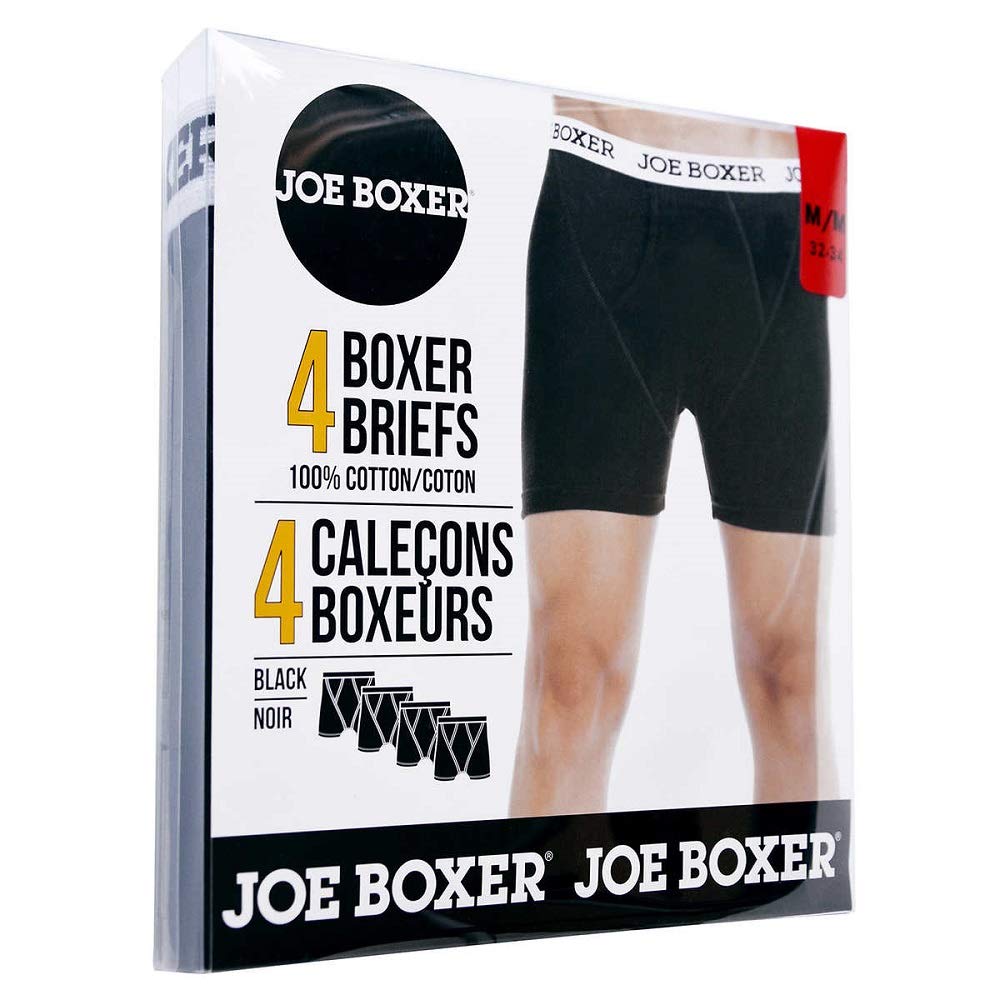 Joe Boxer Men's Boxer Briefs 4-Pack (Large, Black)