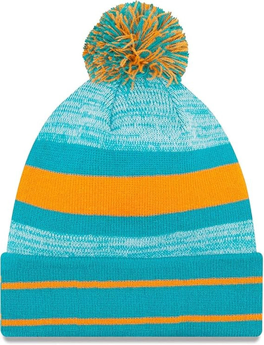 New Era Unisex-Adult NFL Official Sport Knit Classic Cuffed Knit Pom Beanie Hat, Miami Dolphins, One Size