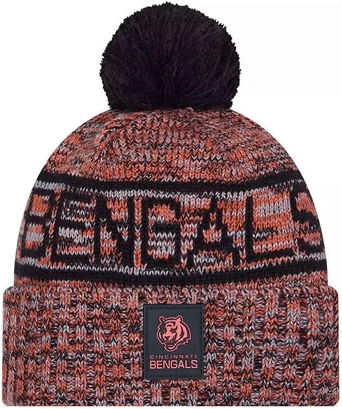 New Era NFL 2025 Sideline Cold Weather Cuffed Knit Hat with Pom (CA/US, Alpha, One Size, Black/Orange, Cincinnati Bengals)