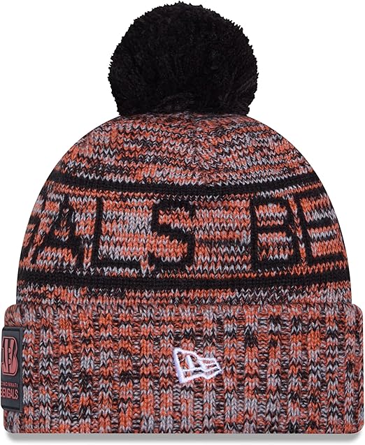 New Era NFL 2025 Sideline Cold Weather Cuffed Knit Hat with Pom (CA/US, Alpha, One Size, Orange, Cincinnati Bengals)