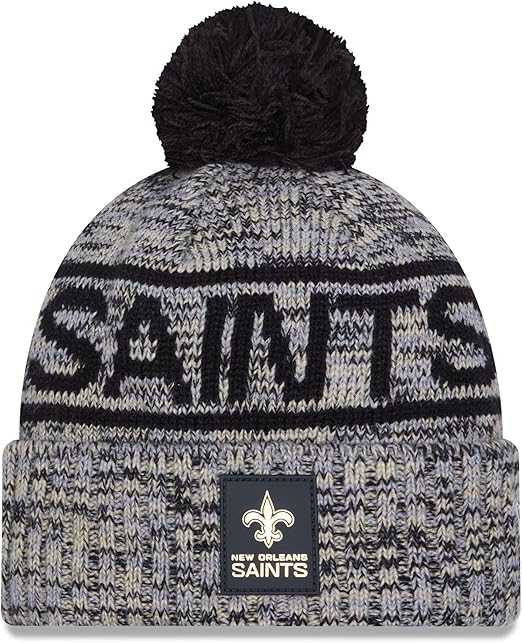 New Era NFL 2025 Sideline Cold Weather Cuffed Knit Hat with Pom (CA/US, Alpha, One Size, Black, New Orleans Saints)