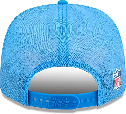 New Era 9SEVENTY NFL 2025 Sideline Trucker Adjustable Snapback Hat (CA/US, Alpha, One Size, Blue, Detroit Lions)