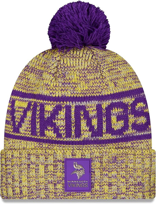 New Era NFL 2025 Sideline Cold Weather Cuffed Knit Hat with Pom (CA/US, Alpha, One Size, Gold, Minnesota Vikings)
