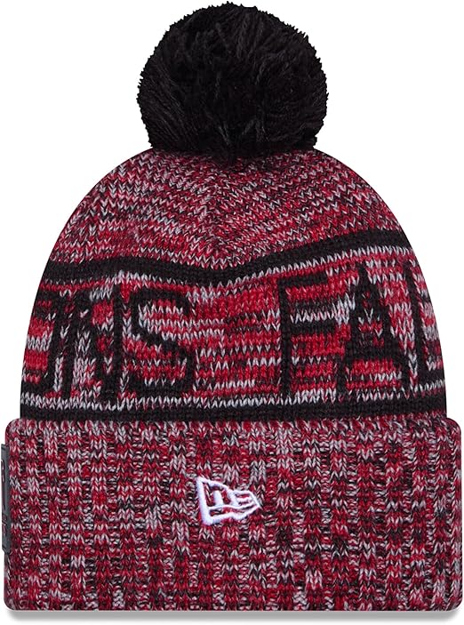New Era NFL 2025 Sideline Cold Weather Cuffed Knit Hat with Pom (CA/US, Alpha, One Size, Red, Atlanta Falcons)