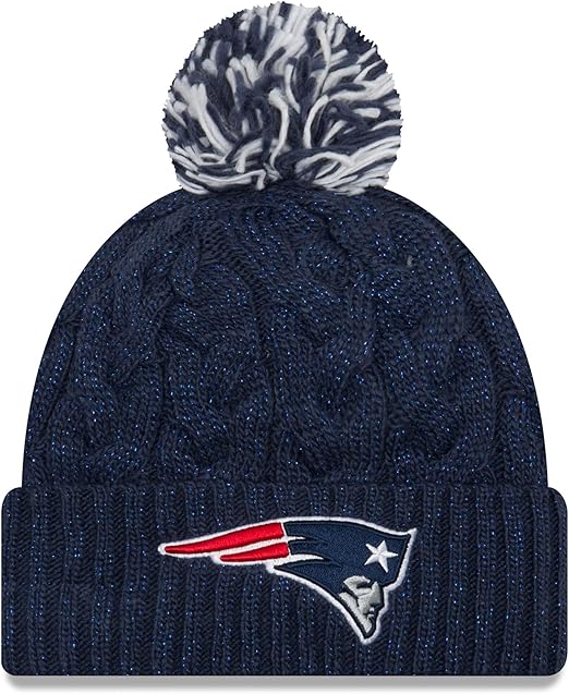 New Era Womens NFL Cozy Cable Cuffed Knit Beanie with Pom (CA/US, Alpha, One Size, Navy - New England)