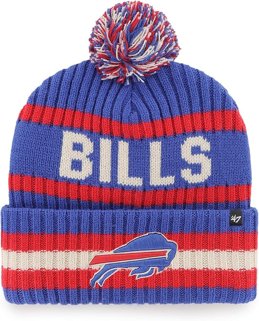 47 NFL Buffalo Bills Bering Cuffed Knit Hat with Pom Blue