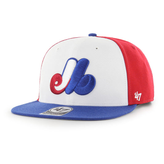'47 Montreal Expos Pinwheel Tri-Color Sure Shot Captain Snapback Hat White