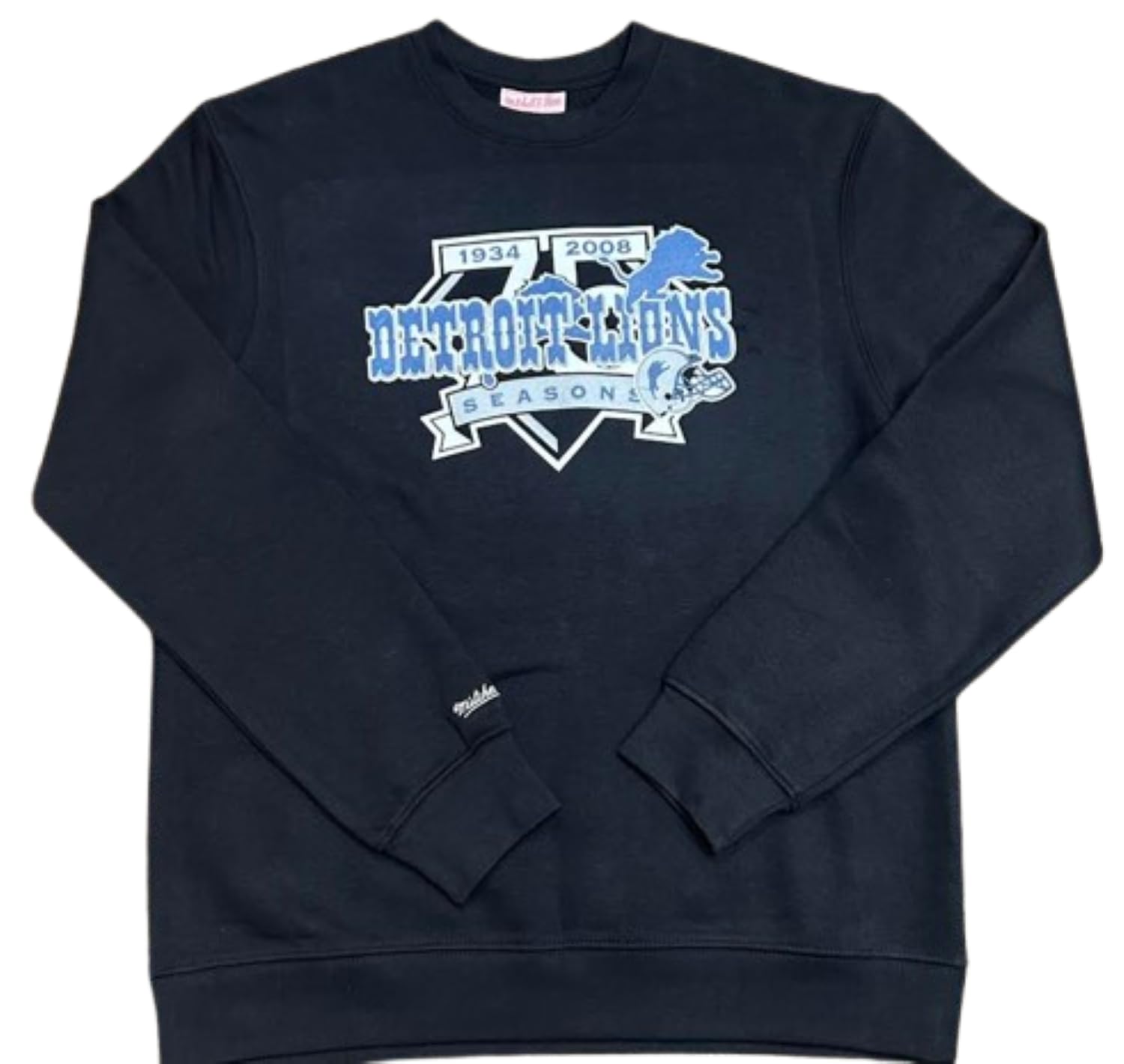 Mitchell & Ness NFL Detroit Lions Anniversary 1934-2008 Black Crew Neck