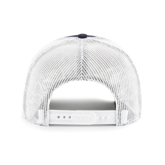 47 Trucker Blank Trucker Adjustable Snapback Curved Brim Cap with White Mesh - Navy/White