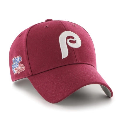 47 Men's Compatible with Phillies Cooperstown World Series Sure Shot MVP Adjustable Hat - One Size Maroon