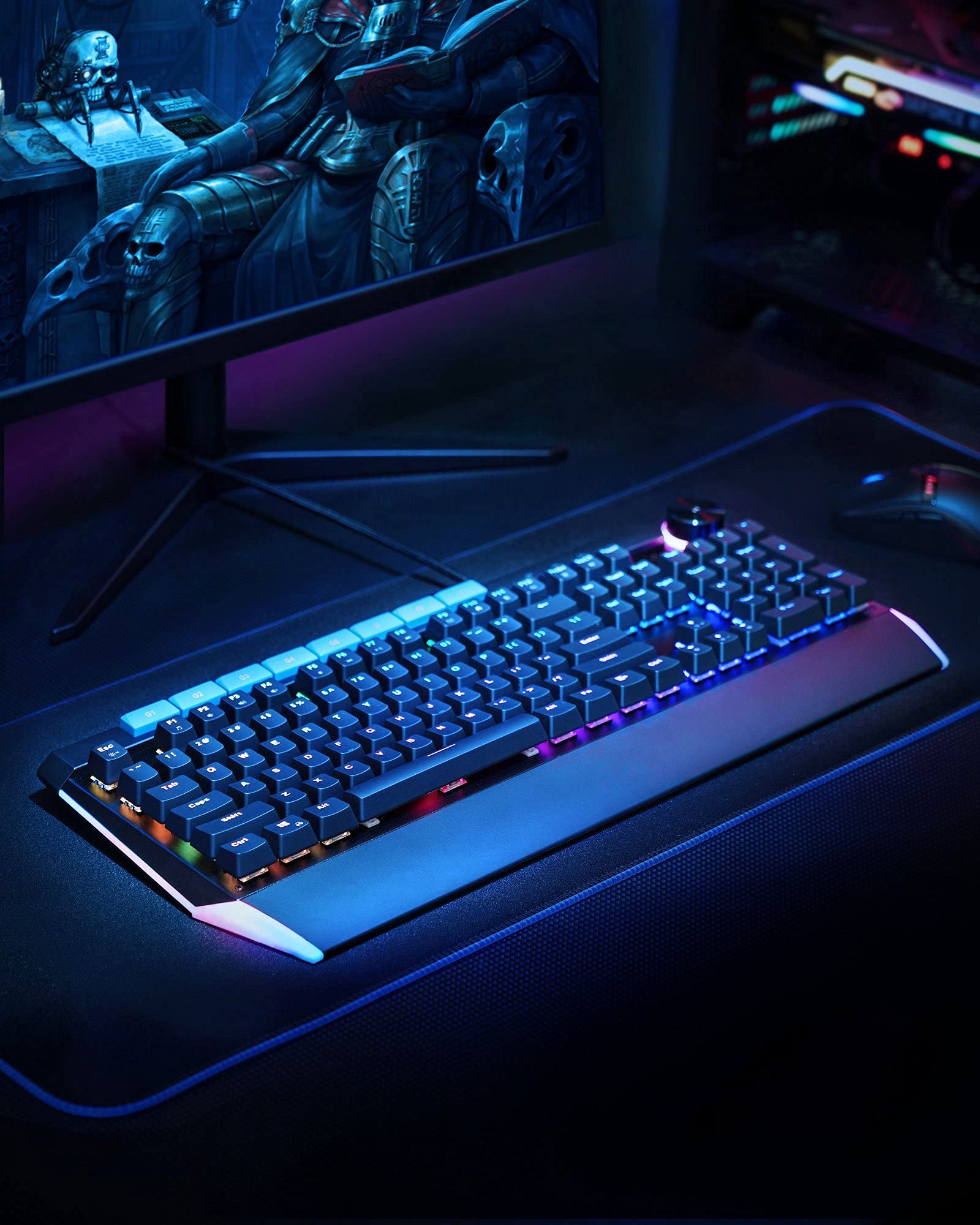 DSF Mechanical Keyboard with Rainbow Backlit & RGB LED Side Light Blue Switches 112keys Volume Control Button,RGB Lighting Programmable Macros Gaming for PC Gamer Computer Desktop (Black), KM-G17