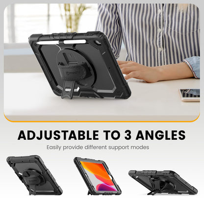 Timecity Case for iPad 7th/8th/9th/10th/11th Generation with Screen Protector, Full-Body Protection Case with 360 Rotating Stand & Soft Hand/Shoulder Strap/Pencil Holder