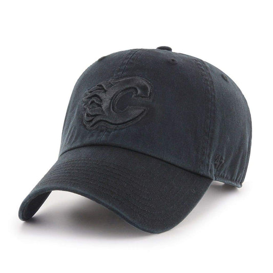 Calgary Flames NHL `47 Clean Up Black On Black Hat | Adjustable - One Size