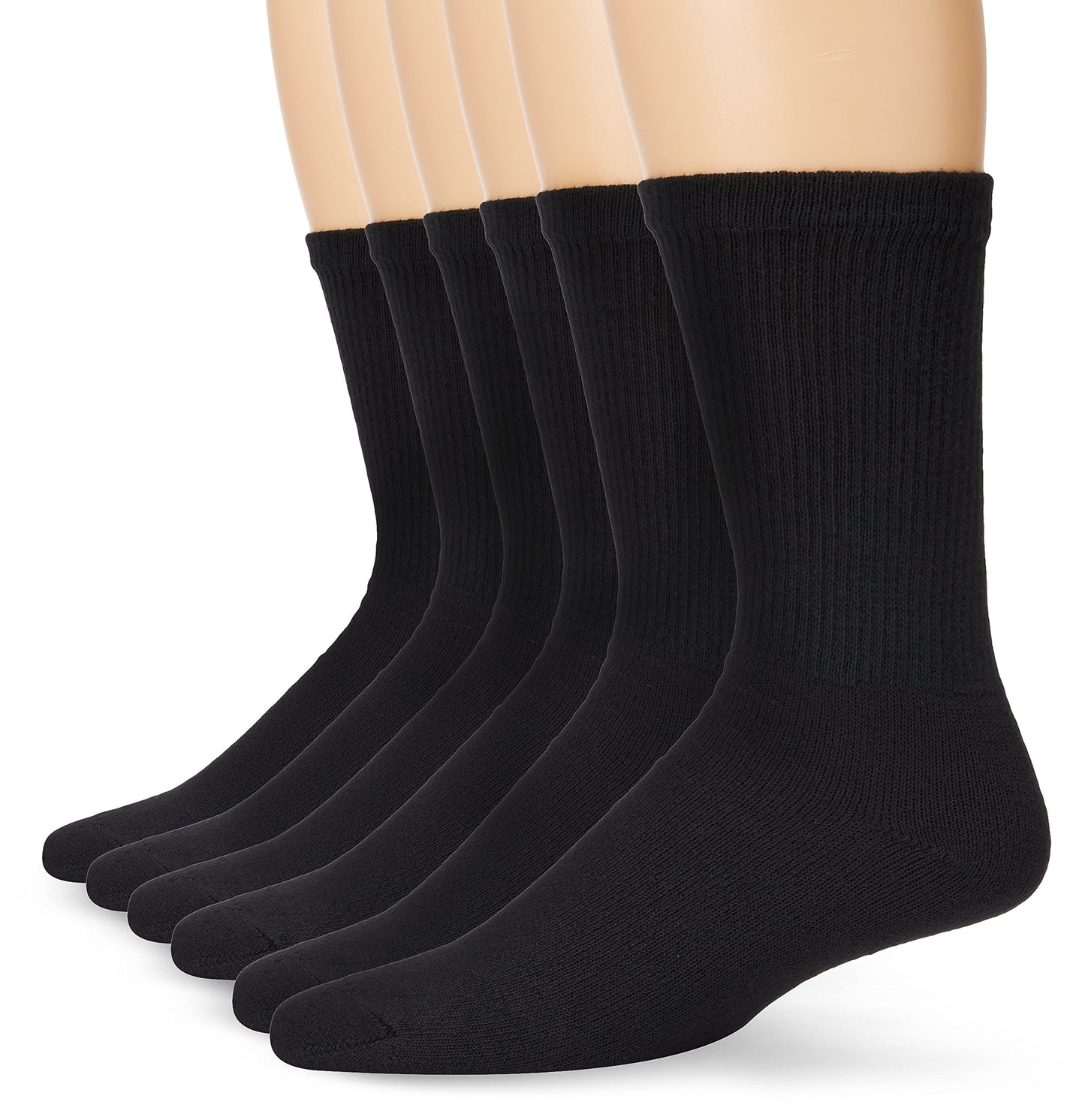 Fruit of the Loom mens Core 6 Pack Crew black socks, Black, 12 US