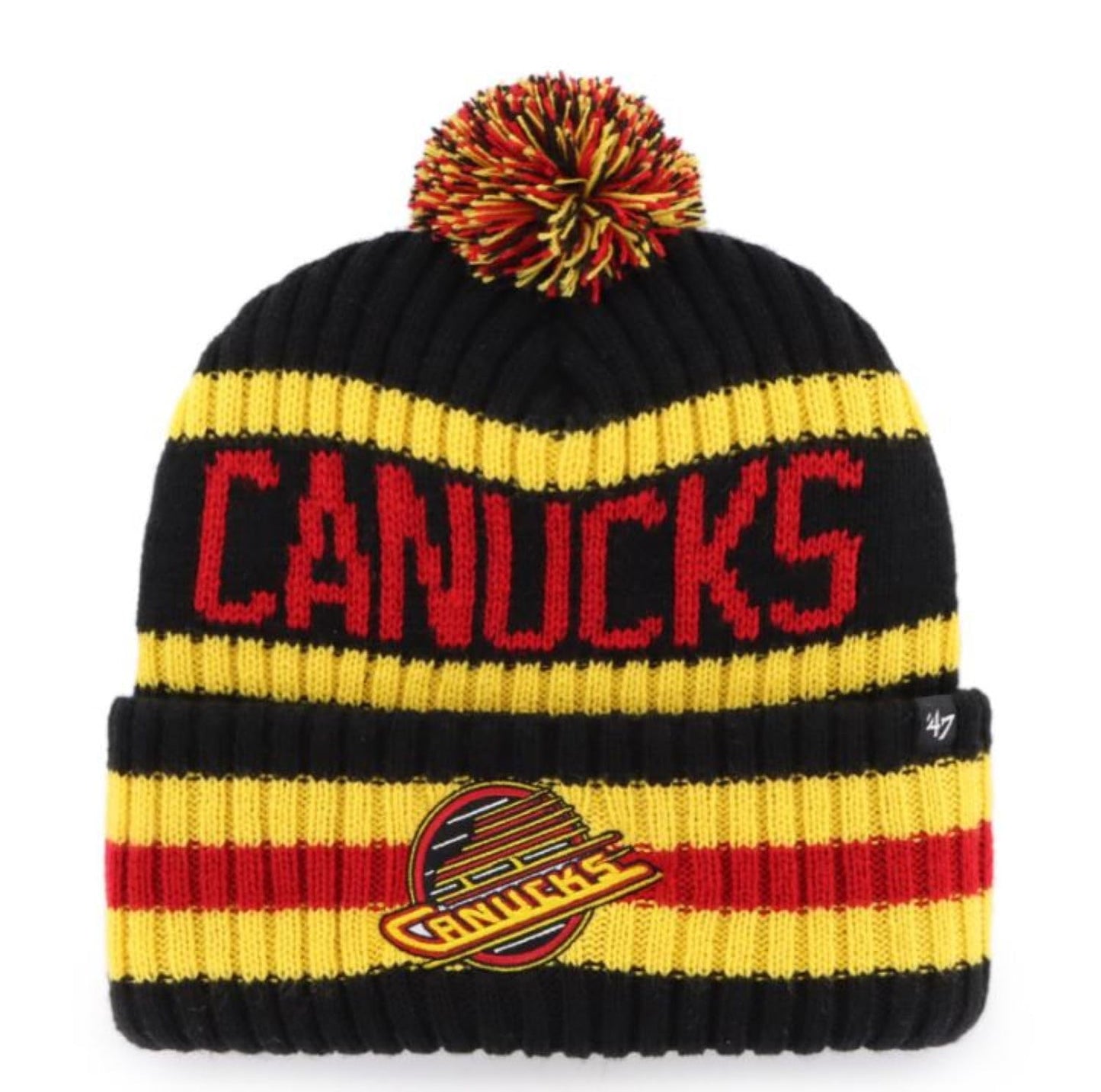 47 NHL Vancouver Vintage Bering Cuff Pom Knit Hat - Yellow/Balck