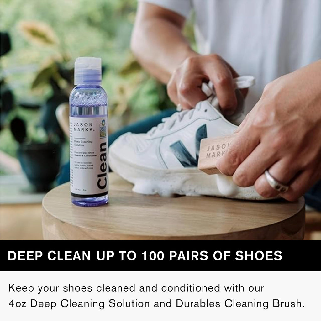 Jason Markk Essential Kit, Shoe Cleaner, 2-Piece Set, Deep Cleaning Solution & Durables Brush, Sneaker Care, Ideal for Footwear, Full Grain Leather, Rubber, and more, 4oz