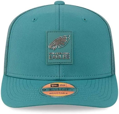 New Era 9SEVENTY NFL 2025 Sideline Trucker Adjustable Snapback Hat (CA/US, Alpha, One Size, Green, Philadelphia Eagles)