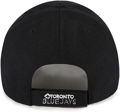 47 Brand MLB Black Whiteout Primary Logo MVP Adjustable Structure Baseball Cap Hat, Adult One Size Fits All, Toronto Blue Jays - Black, One Size