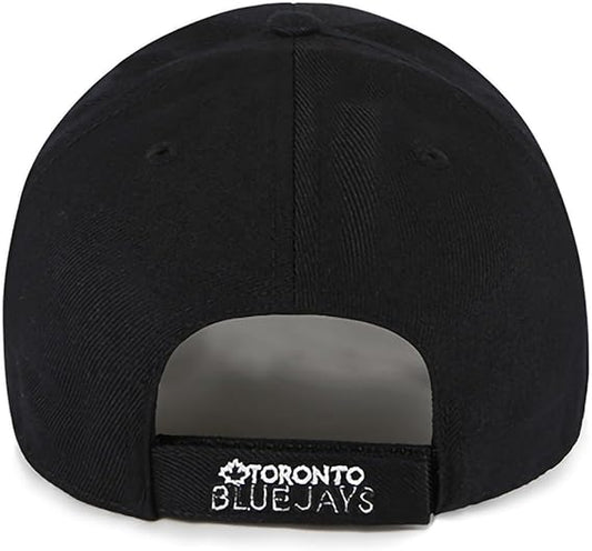 47 Brand MLB Black Whiteout Primary Logo MVP Adjustable Structure Baseball Cap Hat, Adult One Size Fits All, Toronto Blue Jays - Black, One Size