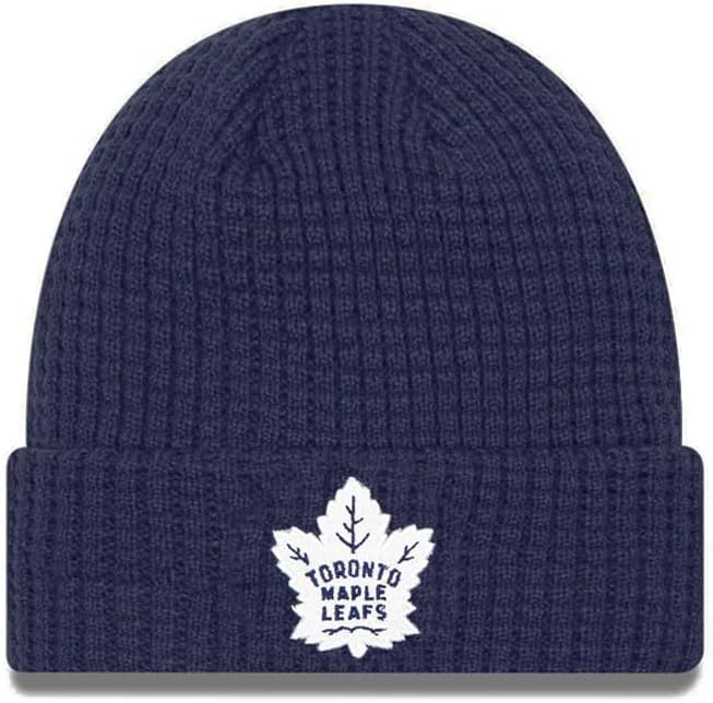 New Era NHL Unisex-Adult Primary Logo Waffle Knit Cold Weather Cuffed Beanie Hat, Toronto Maple Leafs - Blue, One Size