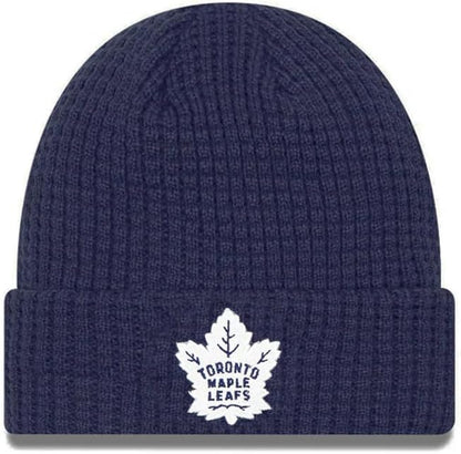 New Era NHL Unisex-Adult Primary Logo Waffle Knit Cold Weather Cuffed Beanie Hat, Toronto Maple Leafs - Blue, One Size