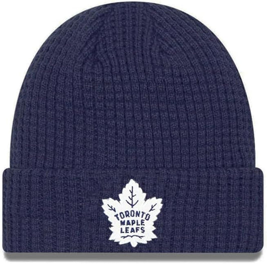 New Era NHL Unisex-Adult Primary Logo Waffle Knit Cold Weather Cuffed Beanie Hat, Toronto Maple Leafs - Blue, One Size