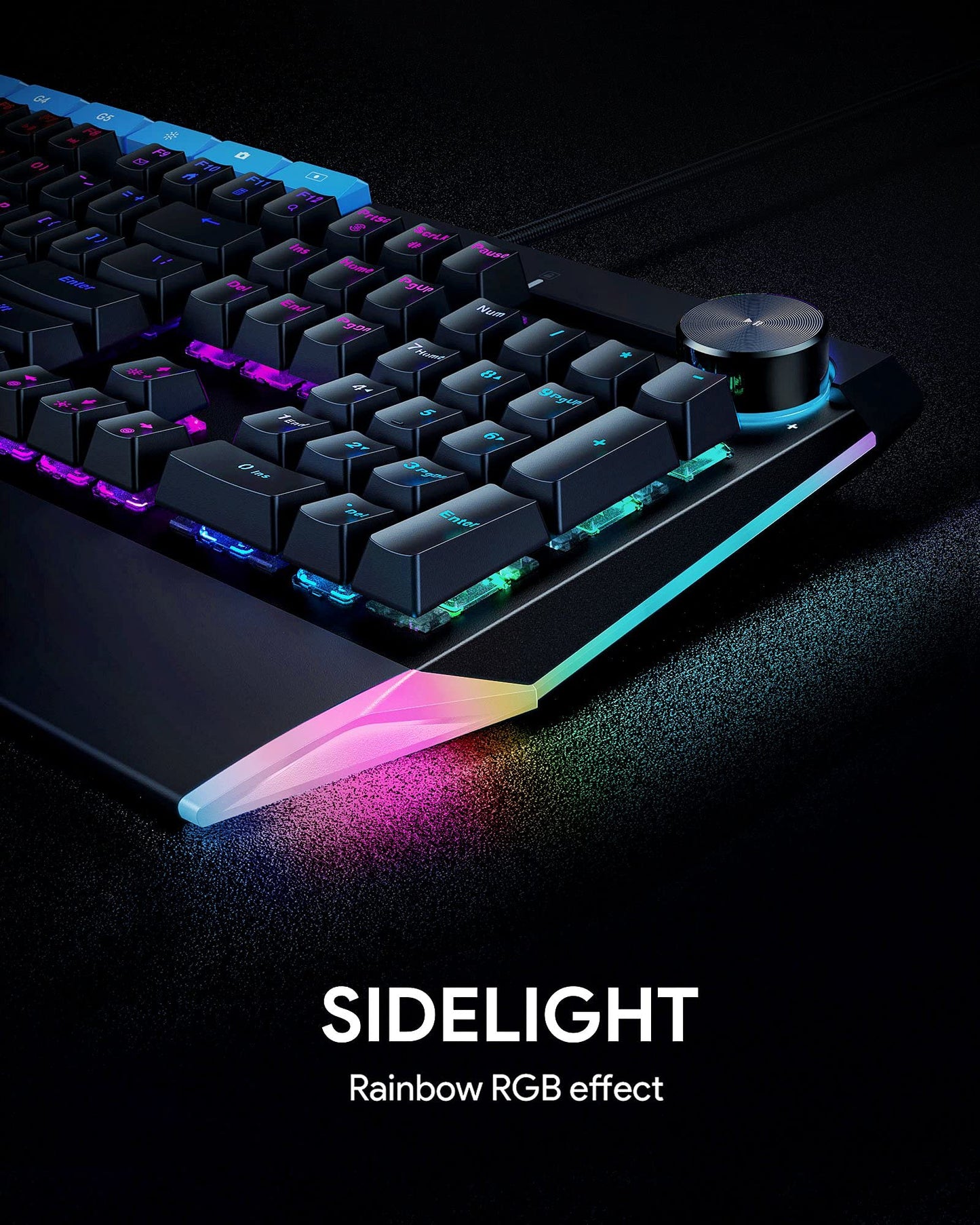 DSF Mechanical Keyboard with Rainbow Backlit & RGB LED Side Light Blue Switches 112keys Volume Control Button,RGB Lighting Programmable Macros Gaming for PC Gamer Computer Desktop (Black), KM-G17