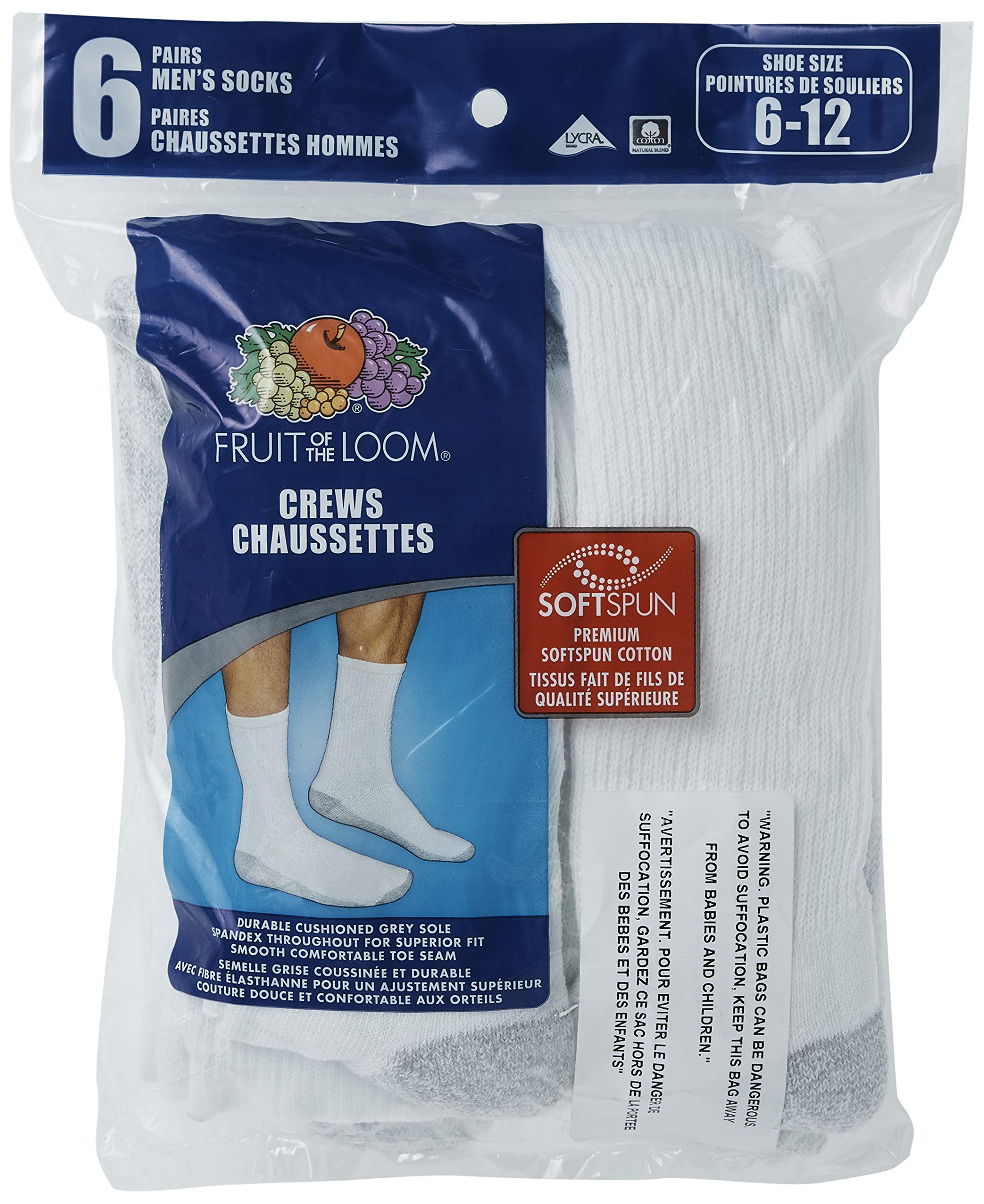 Fruit of the Loom mens Core 6 Pack CrewMen Socks