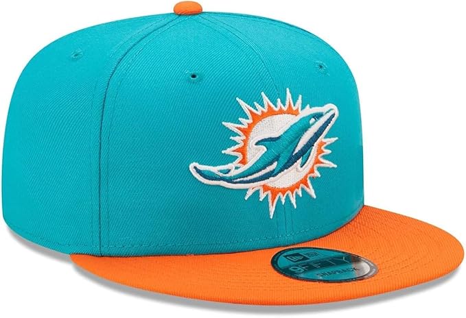 New Era NFL 9FIFTY 2-Tone Snapback Team Color Adjustable Hat Cap One Size, Miami Dolphins - Aqua/Orange, One Size