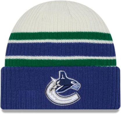 New Era NHL Vancouver Canucks Vintage Knit Beanie - Blue/Cream