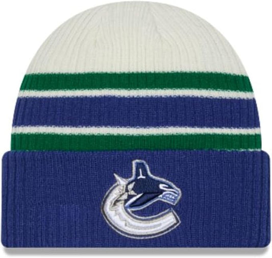 New Era NHL Vancouver Canucks Vintage Knit Beanie - Blue/Cream