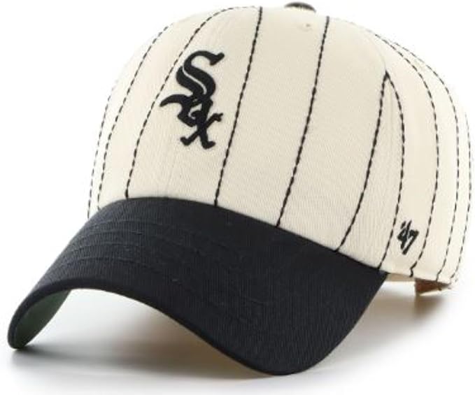 47 MLB Chicago Rawlings Pinstripe Clean Up Adjustable Snapback Hat - White/Black