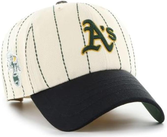 47 MLB Oakland Rawlings Pinstripe Clean Up Adjustable Snapback Hat - White/Black