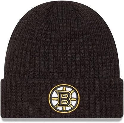 New Era NHL Unisex-Adult Primary Logo Waffle Knit Cold Weather Cuffed Beanie Hat, Boston Bruins - Black, One Size