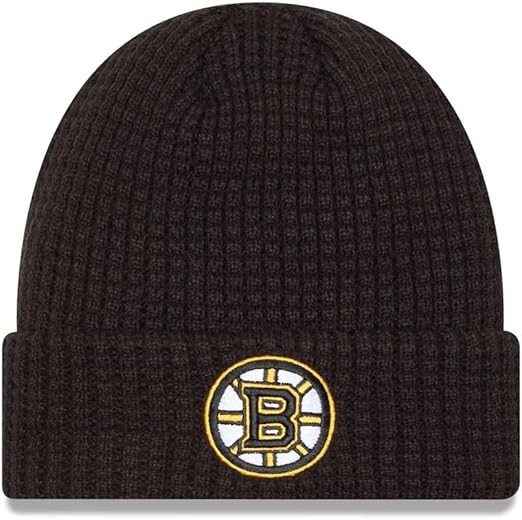 New Era NHL Unisex-Adult Primary Logo Waffle Knit Cold Weather Cuffed Beanie Hat, Boston Bruins - Black, One Size