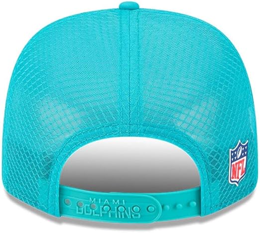 New Era 9SEVENTY NFL 2025 Sideline Trucker Adjustable Snapback Hat (CA/US, Alpha, One Size, Aqua, Miami Dolphins)