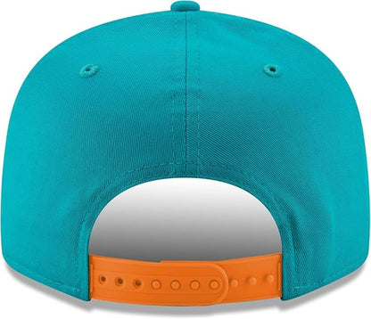 New Era NFL 9FIFTY 2-Tone Snapback Team Color Adjustable Hat Cap One Size, Miami Dolphins - Aqua/Orange, One Size