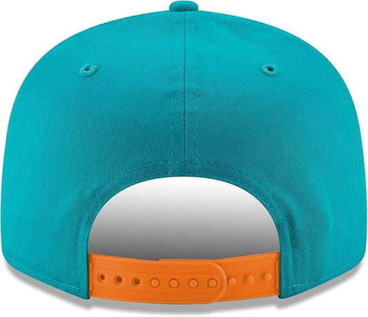 New Era NFL 9FIFTY 2-Tone Snapback Team Color Adjustable Hat Cap One Size, Miami Dolphins - Aqua/Orange, One Size