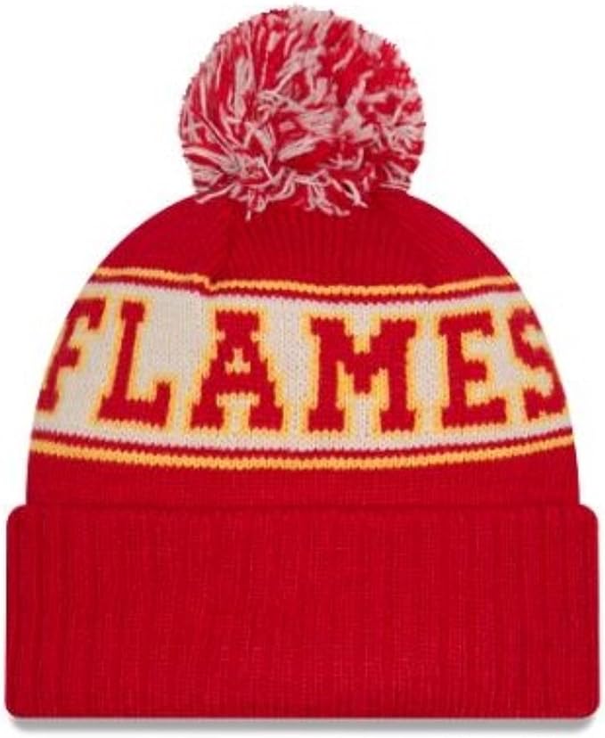 New Era NHL Calgary Flames Retro Pom Knit Beanie - Red/Orange