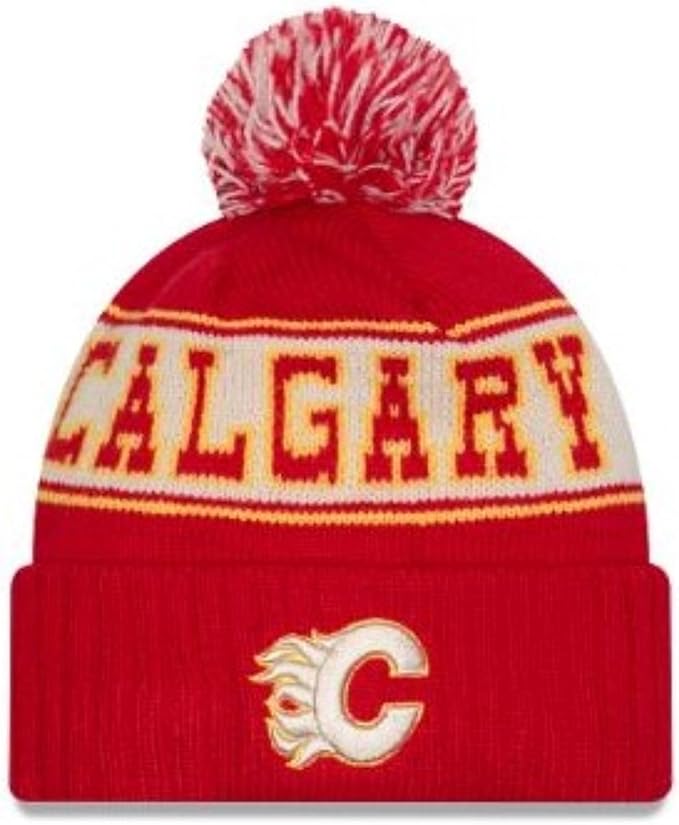 New Era NHL Calgary Flames Retro Pom Knit Beanie - Red/Orange