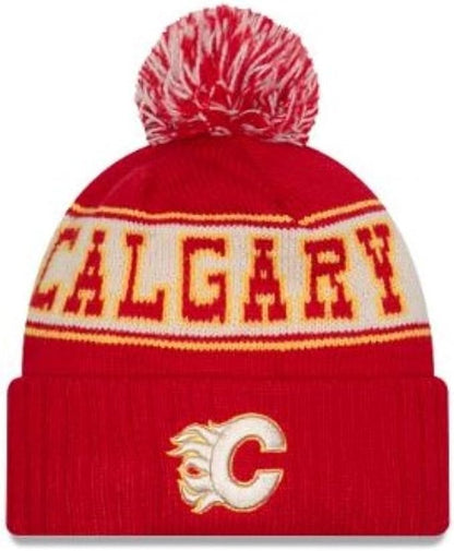 New Era NHL Calgary Flames Retro Pom Knit Beanie - Red/Orange
