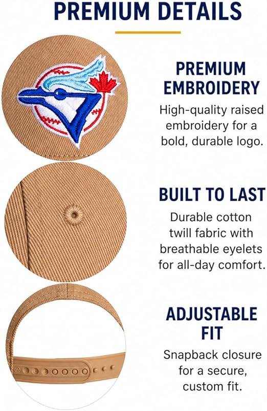 47 Toronto Blue Jays Hitch Adjustable Hat – MLB Baseball Cap, Khaki/Blue, Curved Brim, One Size Fits Most