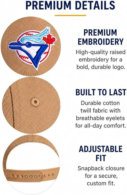 47 Toronto Blue Jays Hitch Adjustable Hat – MLB Baseball Cap, Khaki/Blue, Curved Brim, One Size Fits Most