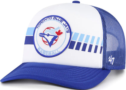 47 Brand Trucker MLB Toronto Blue Jays Cooperstown Wax Pack Express Foam Trucker Mesh Back Adjustable Hat - Blue/White