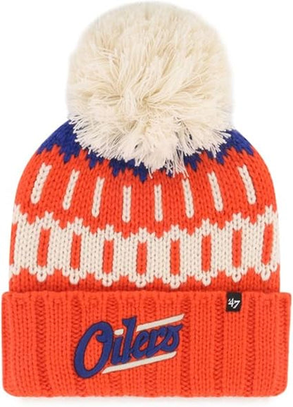 47 NHL Edmonton Women's Felicity Cuff Knit with Pom Beanie - Orange/White