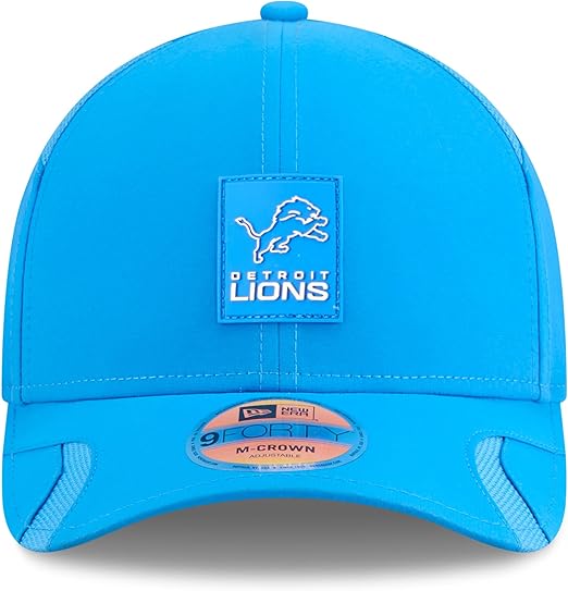New Era Men's NFL 2025 Sideline M-Crown 9FORTY Adjustable Hat (CA/US, Alpha, One Size, Blue, Detroit Lions)