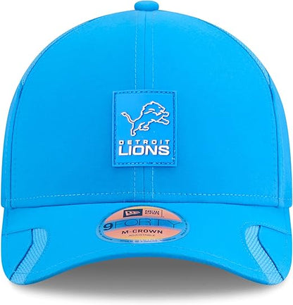 New Era Men's NFL 2025 Sideline M-Crown 9FORTY Adjustable Hat (CA/US, Alpha, One Size, Blue, Detroit Lions)
