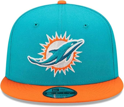 New Era NFL 9FIFTY 2-Tone Snapback Team Color Adjustable Hat Cap One Size, Miami Dolphins - Aqua/Orange, One Size