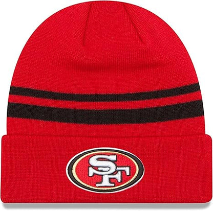 New Era Unisex-Adult NFL Official Sport Knit Classic Striped Knit Beanie Cold Weather Hat, San Francisco 49ers, One Size
